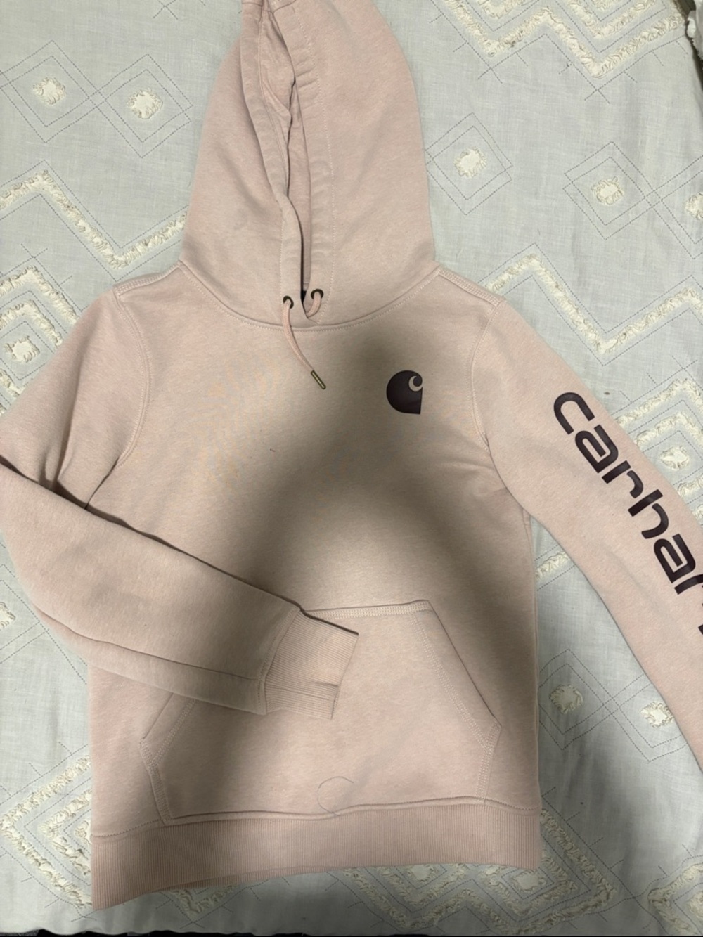 Carhartt Pale Pink Pullover Hoodie with Sleeve Script